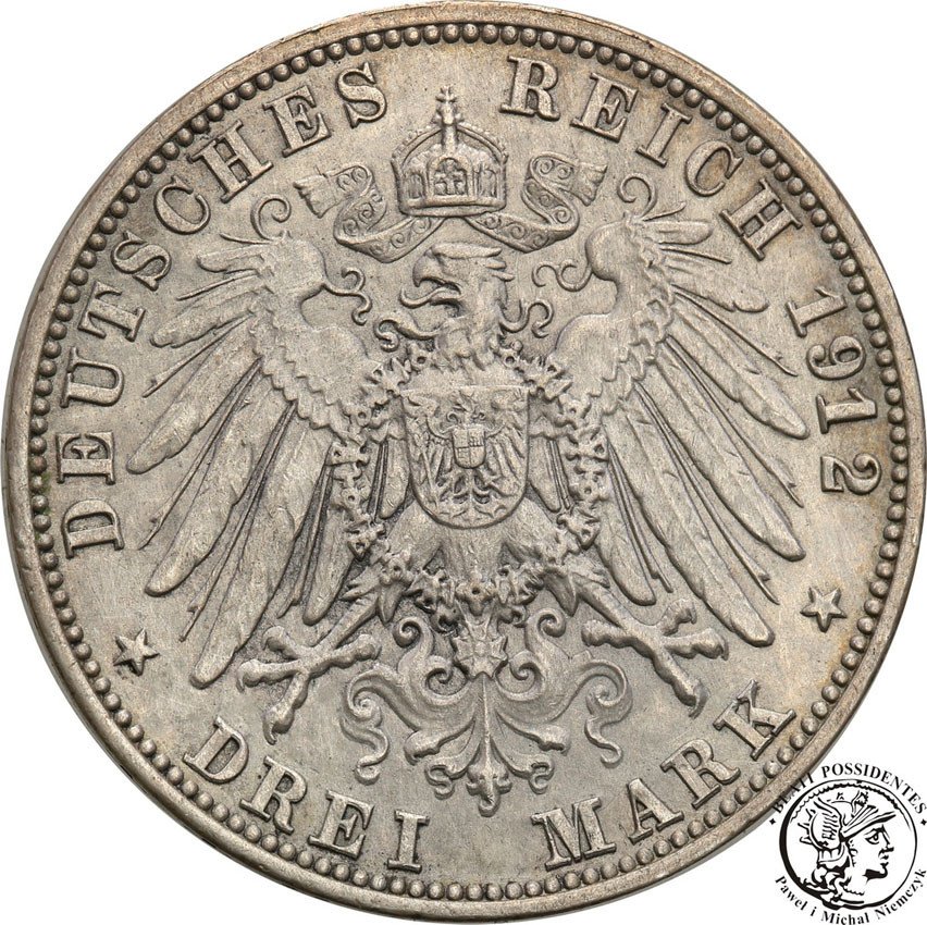 Niemcy, Badenia. 3 marki 1912 G